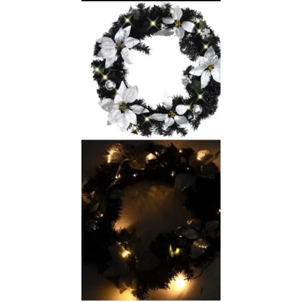 New‎ CHARMMA Christmas Wreath with LED Lights Black 23.6